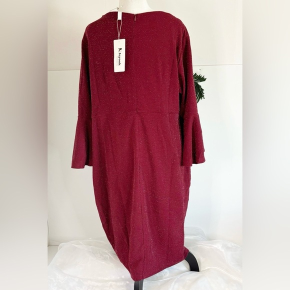 Plus Size Dress For Women Elegant Bell Sleeve Wedding Dresses 18 Plus Wine - Picture 3 of 7